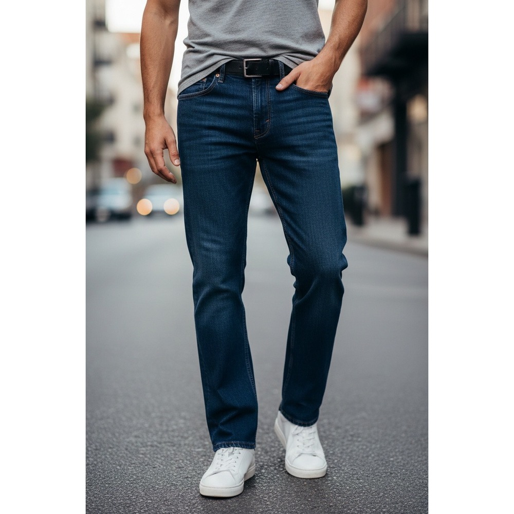 Levis 505 Regular Fit Straight Leg Jeans Dark Wash Indigo Blue Mens 32x32